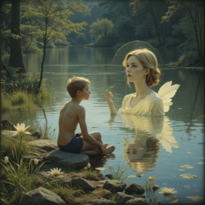 Narcisse se regarde dans un lac et voit sa mère