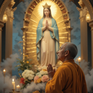 Un bouddhiste adorant sa mère