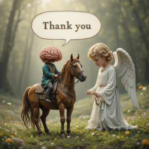 Un ange en face d'un cerveau à cheval
