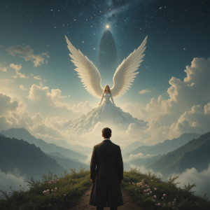 Un ange fait face à un homme