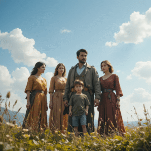 Un enfant est devant son père et 3 femmes